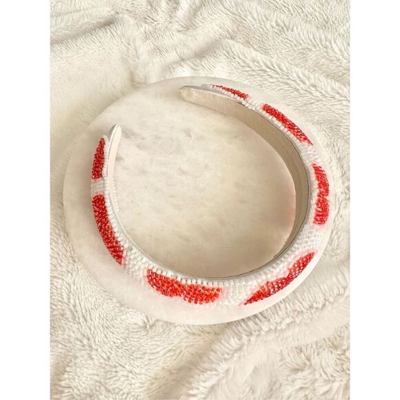 Red white & pink beaded heart valentines headband ￼ - Picture 3 of 3